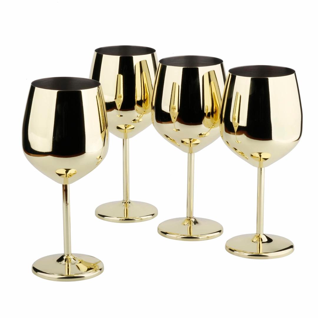 Arora Stainless Steel Wine Glass 18oz - Set of 4 Gold - 3.6" D x 8.3" H (850978)