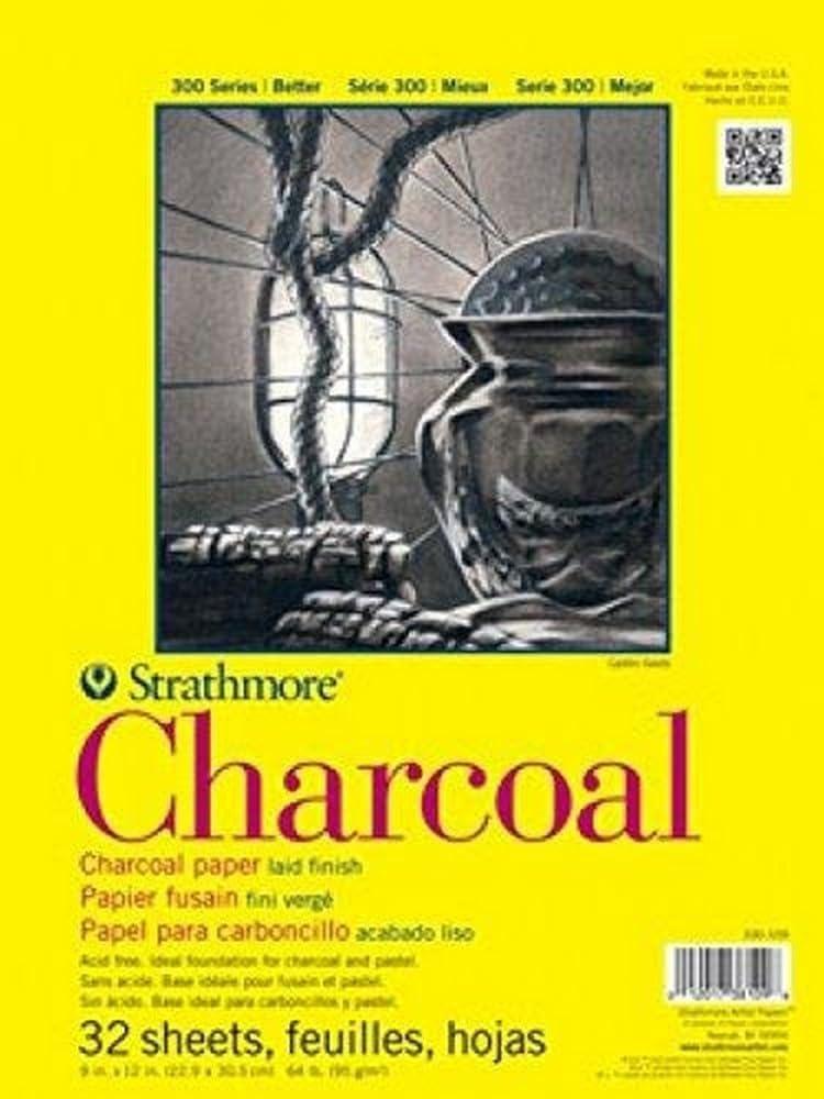 Strathmore 300 Series Charcoal Paper Pad, Glue Bound, 9x12 inches, 32 Sheets (64lb/95g) - Artist Paper for Adults and Students - Charcoal and Pastel