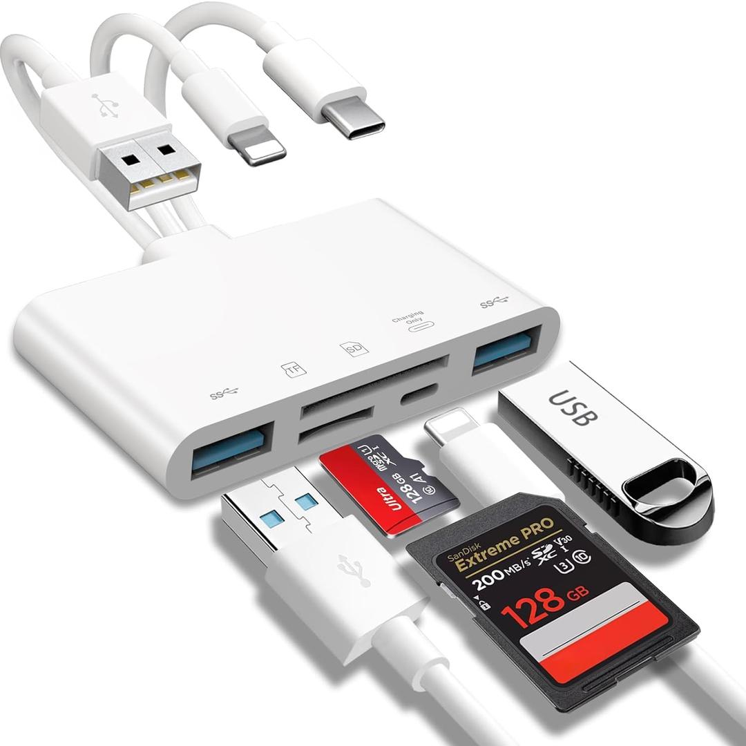 5-in-1 Memory Card Reader, USB OTG Adapter & SD Card Reader for iPhone/iPad, USB C and USB A Device, OTG Adapter for SD/Micro SD/SDHC/SDXC/MMC