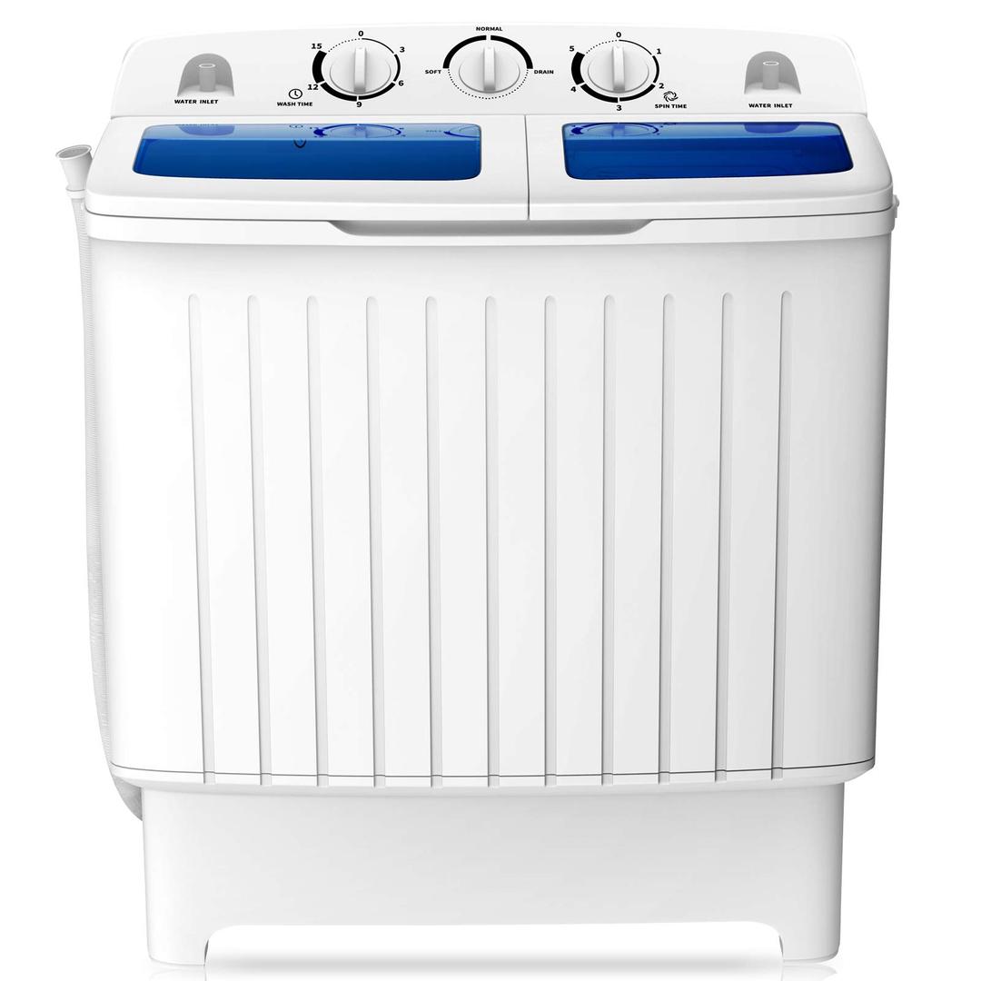 COSTWAY Portable Washing Machine, Twin Tub 18 Lbs Capacity, Washer(11 Lbs) and Spinner(7 Lbs), Durable Design, Timer Control, Compact Laundry Washer for RV, Apartments and Dorms, Blue+White