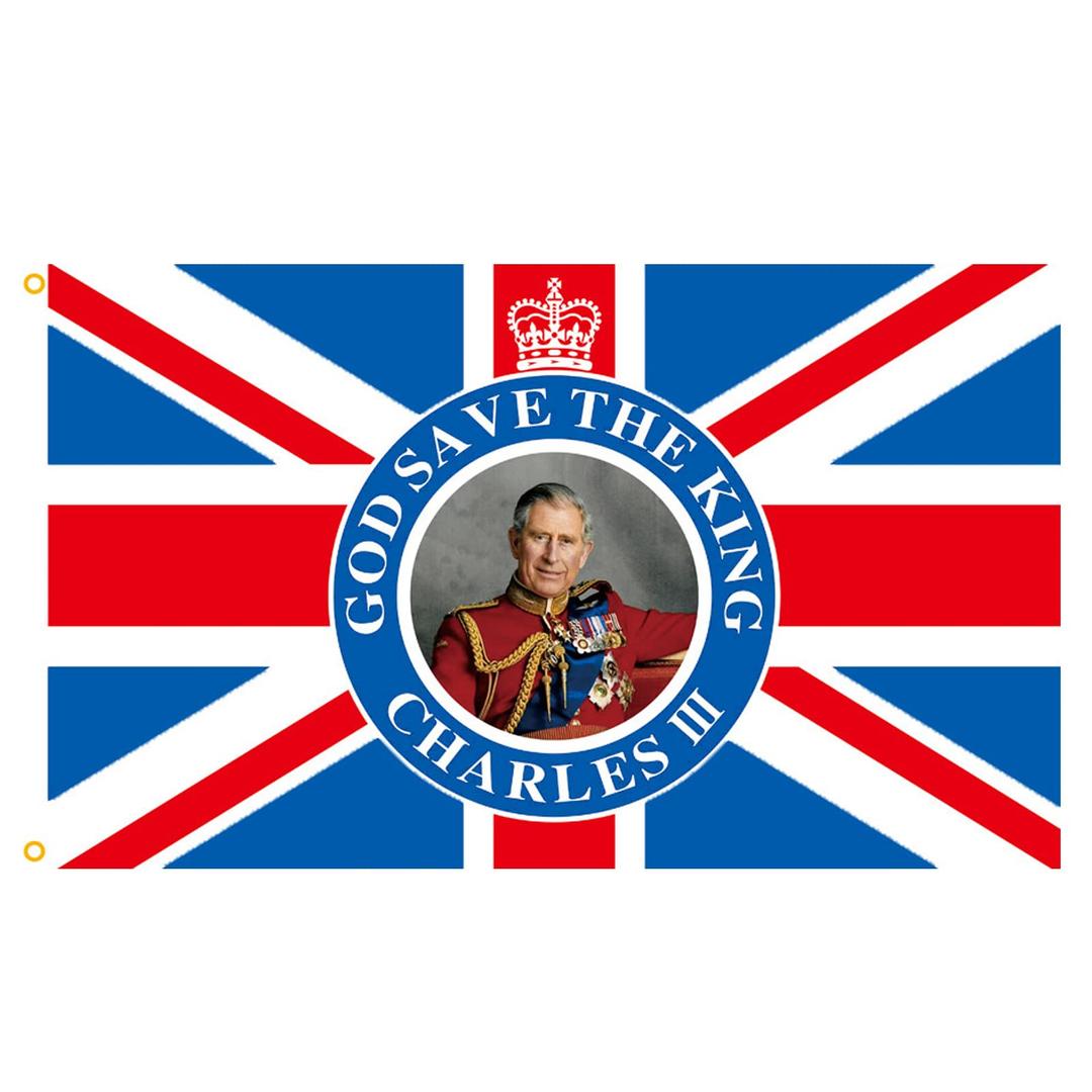 Union Jack Flag King Charles III Flag,5ft X 3ft king Flag,King Charles III Union Jack Coronation Souvenir Flag,Great Britain King Flag Decoration New King Flag God Save Our King (C)