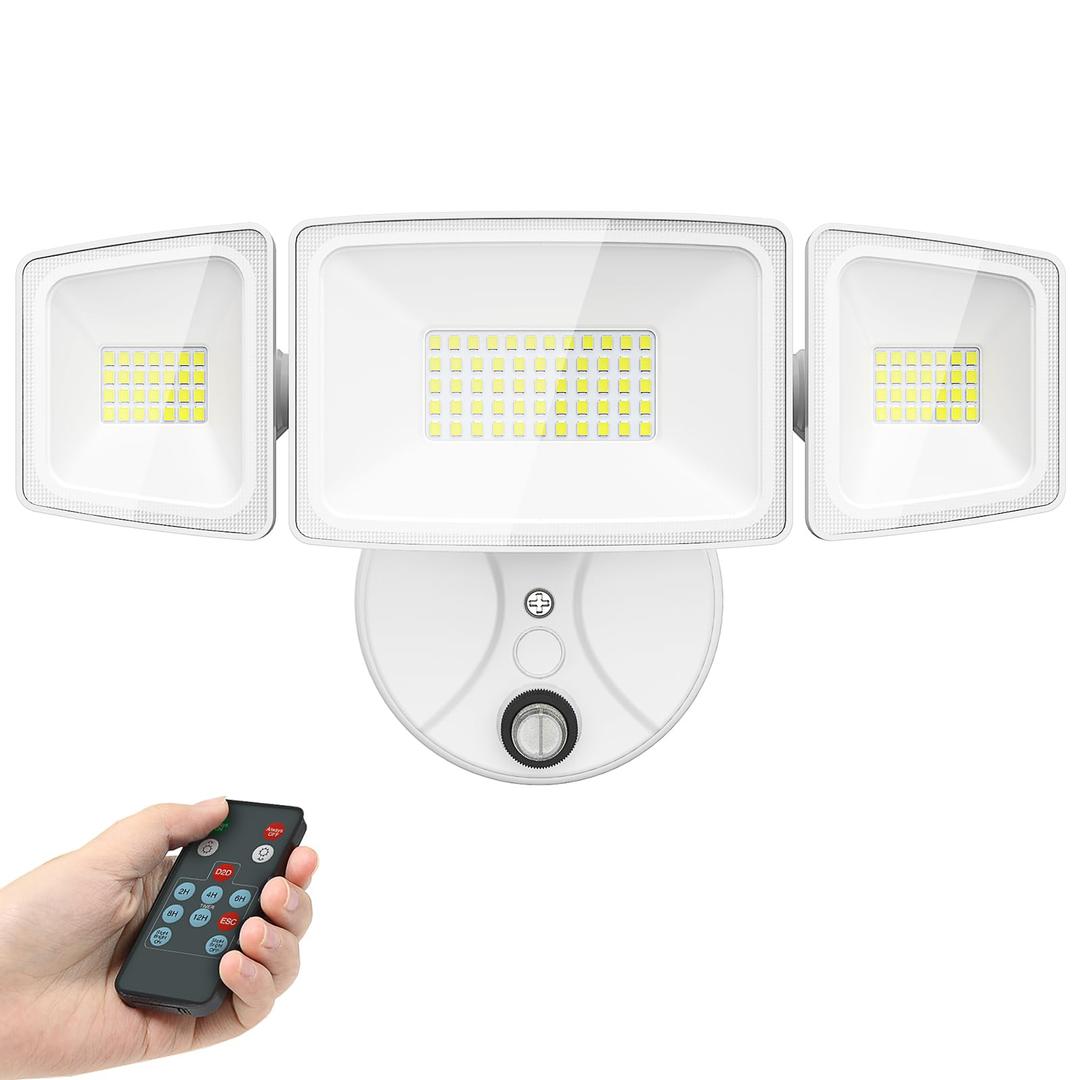 OnforuDusk to Dawn Outdoor Lighting,60W Security Lights with Remote,6000LM Flood Lights Outdoor Wired,IP65 Waterproof Led Outdoor Light,3 Adjustable Heads Photocell Light for Garage Patio Yard,White