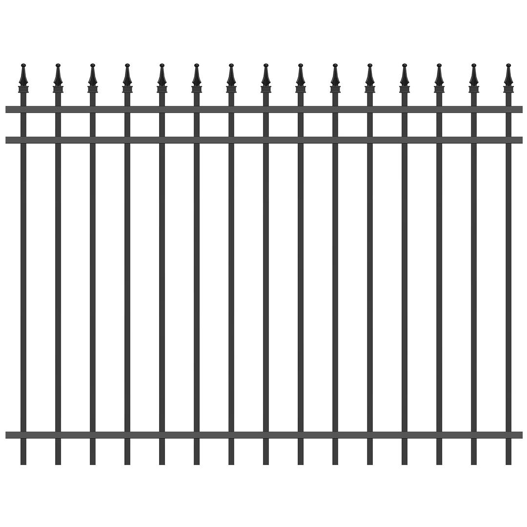 Fence Black Aluminum Anti-Rust Fence Panel - DIY - Sharp End Pickets - 7.8ft W x 5ft H - Easy Installation - 3-Rail - for Residential, Outdoor, Yard, Garden (Post Not Included)