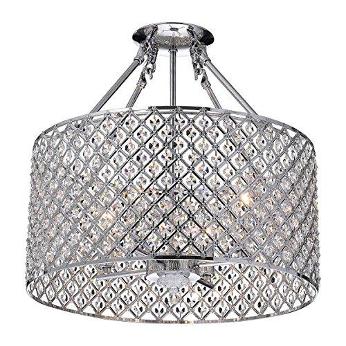 Edvivi Marya 4-Light Chrome Round Drum Semi Flush Mount Crystal Chandelier, Beaded Drum Shade | Glam Lighting