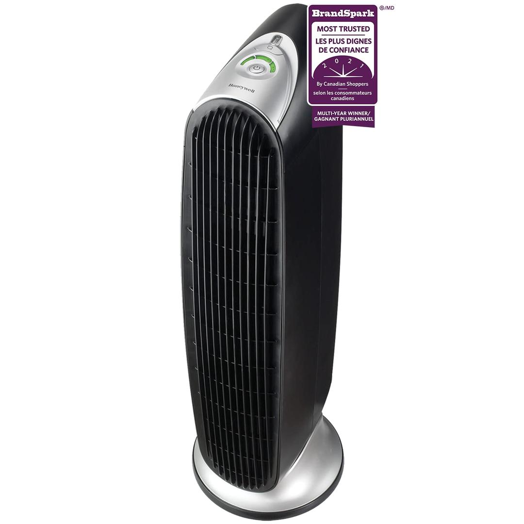 Honeywell, Black HFD-120-Q QuietClean Oscillating Air Purifierwith Permanent Washable Filters, Medium Room(170 sq. ft), 29" x 11" x 10"