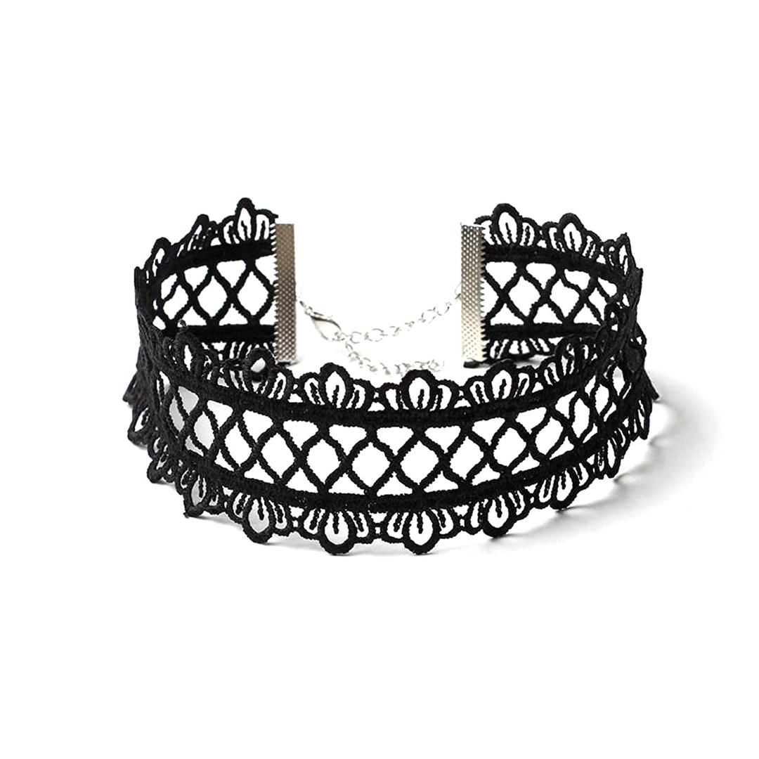 Gothic Hollow Lace Choker Wide Lace Necklace Chain Hollow Black Lace Necklace for Women and Girls