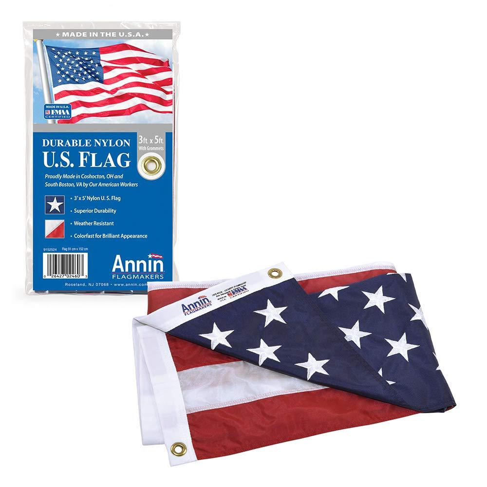 Annin Flagmakers American Flag All-Weather Nylon SolarGuard Nyl-Glo, 3 x 5 Feet (Model 2460) 100% MADE in USA