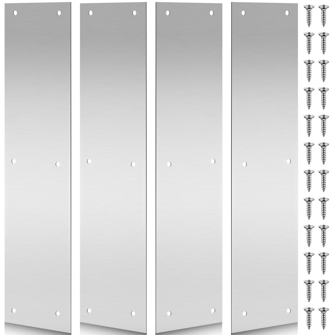 Blulu 4 Pcs Stainless Steel Door Push Plate 16 x 4 Inch Metal Plate with 84 Screws Door Kick Plates Door Protection Plate Brushed Doorplate for Interior Exterior Anti Scratch Resistant Accessories