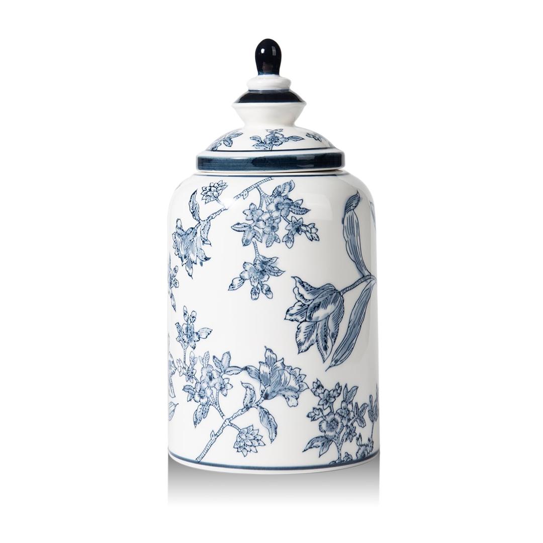 Blue and White Ginger Jar for Home Decor, Chinoiserie Vase Decor, Ceramic Decorative Jars with Lid, 10x5 Inch, Flowers and Branches