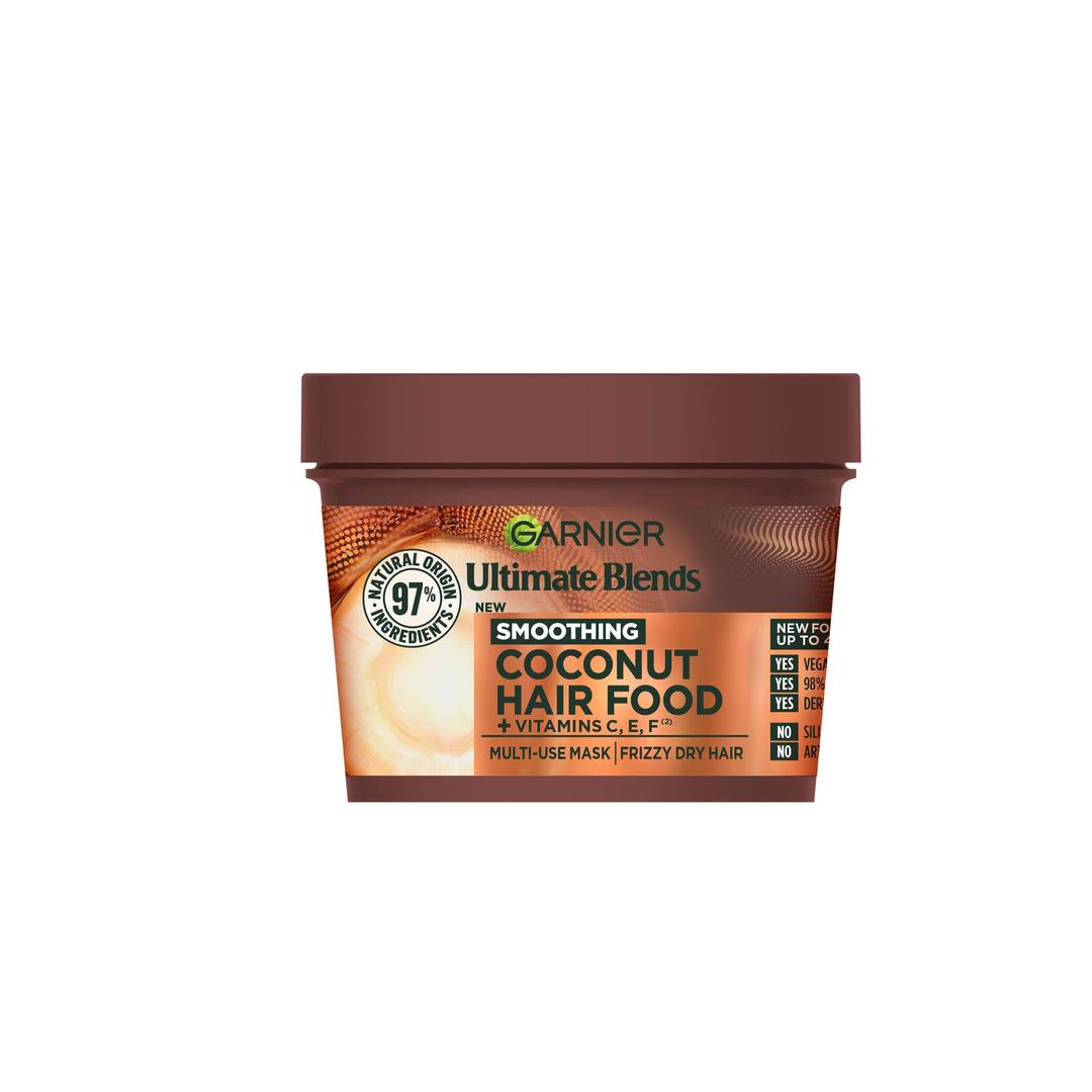 Garnier Hair Food 3-in-1 Hair Treatment Mask, Smooths and Nourishes, For Frizzy & Curly Hair, No Silicones, Vegan Formula, Coconut Oil, Ultimate Blends, 400ml (Packing and Ingredients may vary)