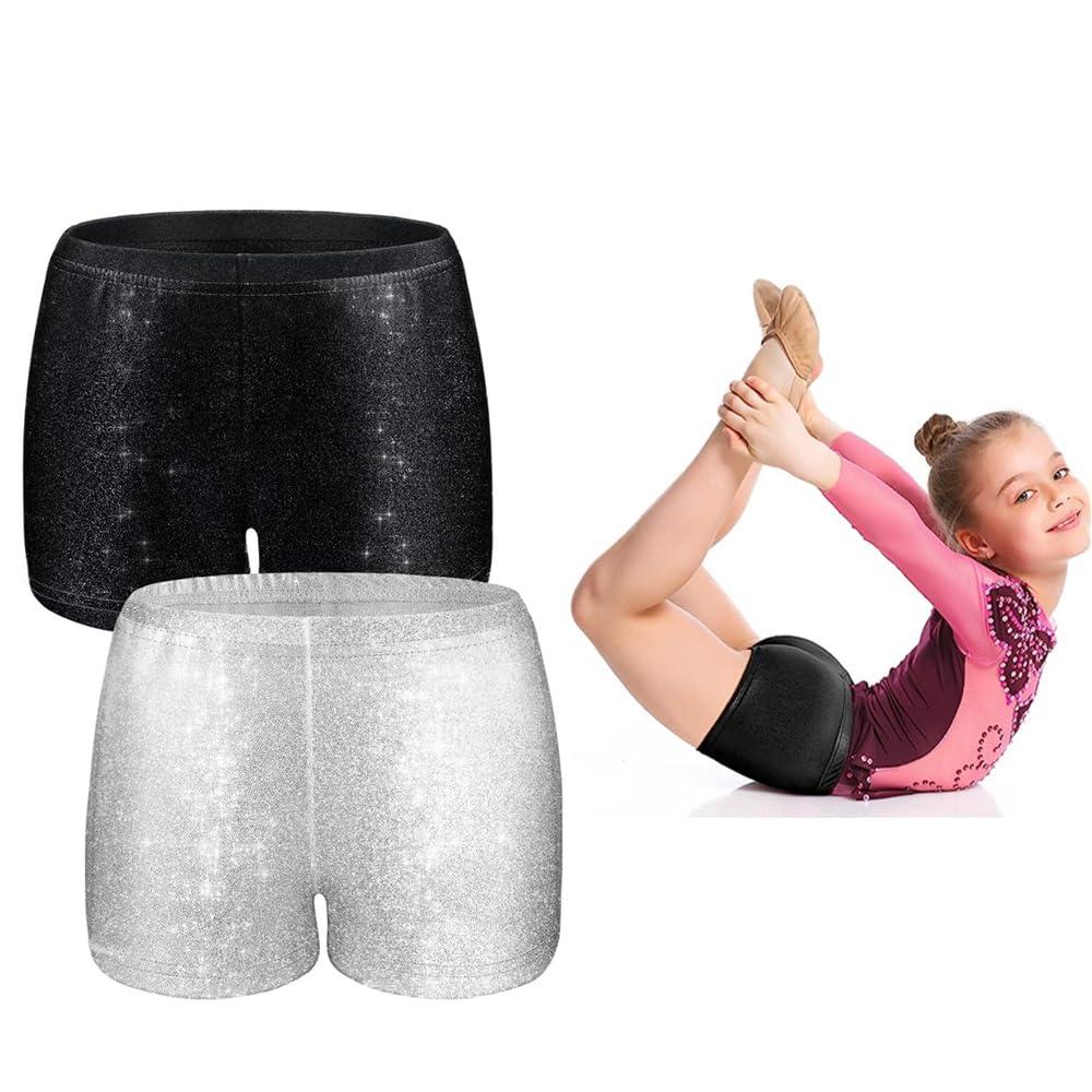 AzoneeAzonee Girls Dance Shorts, 2 Pcs Girls Breathable Gymnastics Shorts Glitter Ballet Dance Shorts Tumbling Athletic Metallic Girls' Athletic Shorts for Kid Girls