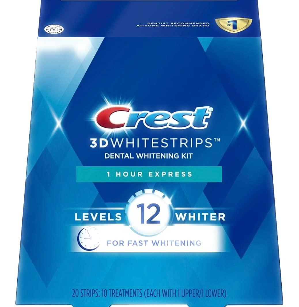 Crest3D Whitestrips, 1 Hour Express, Teeth Whitening Strip Kit, 20 Strips (10 Count Pack)