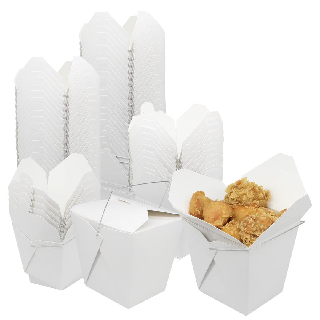 50 Pack 32oz Chinese Take Out Food Boxes with Metal Wire Handle & Labels, Party Favor Boxes Paper Take Out Food Containers For Hot Or Cold Food By zmybcpack