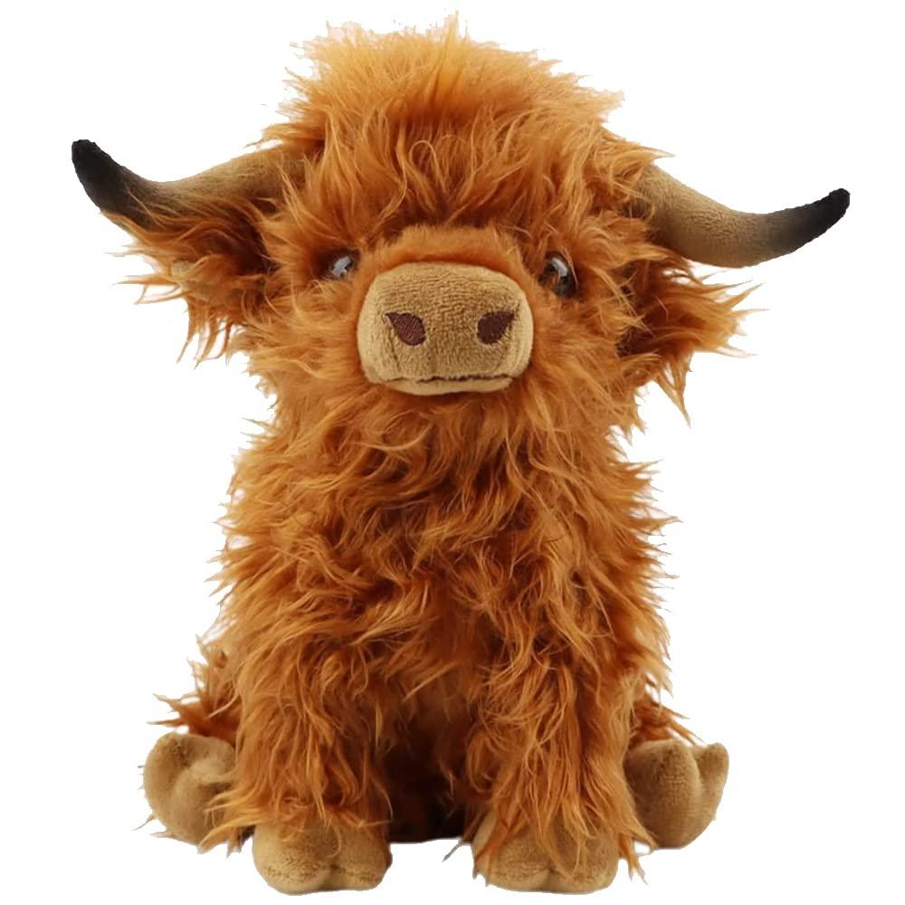 Brown Highland Cow Plush Toy, Cute Cow Stuffed Animals Soft Plushie Toy, 10.6 Inch Highland Cow Accompany Plush Doll Birthday Gifts for Kids Adults