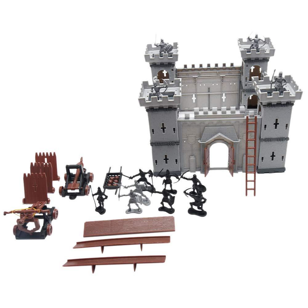 PXRJE Medieval Castle Knights Action Figure Toy Army Playset with Assemble Castle, Catapult and Horse-Drawn Carriage Great for Girls and Boys(A1)