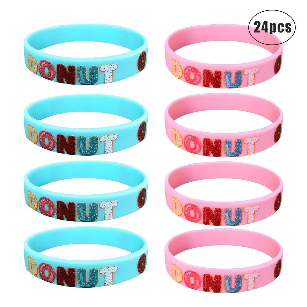 24 Pack Donut Silicone Wristbands Bracelets,Birthday Decoration Party Favors for Kids,Goody Bag Supplies Gifts