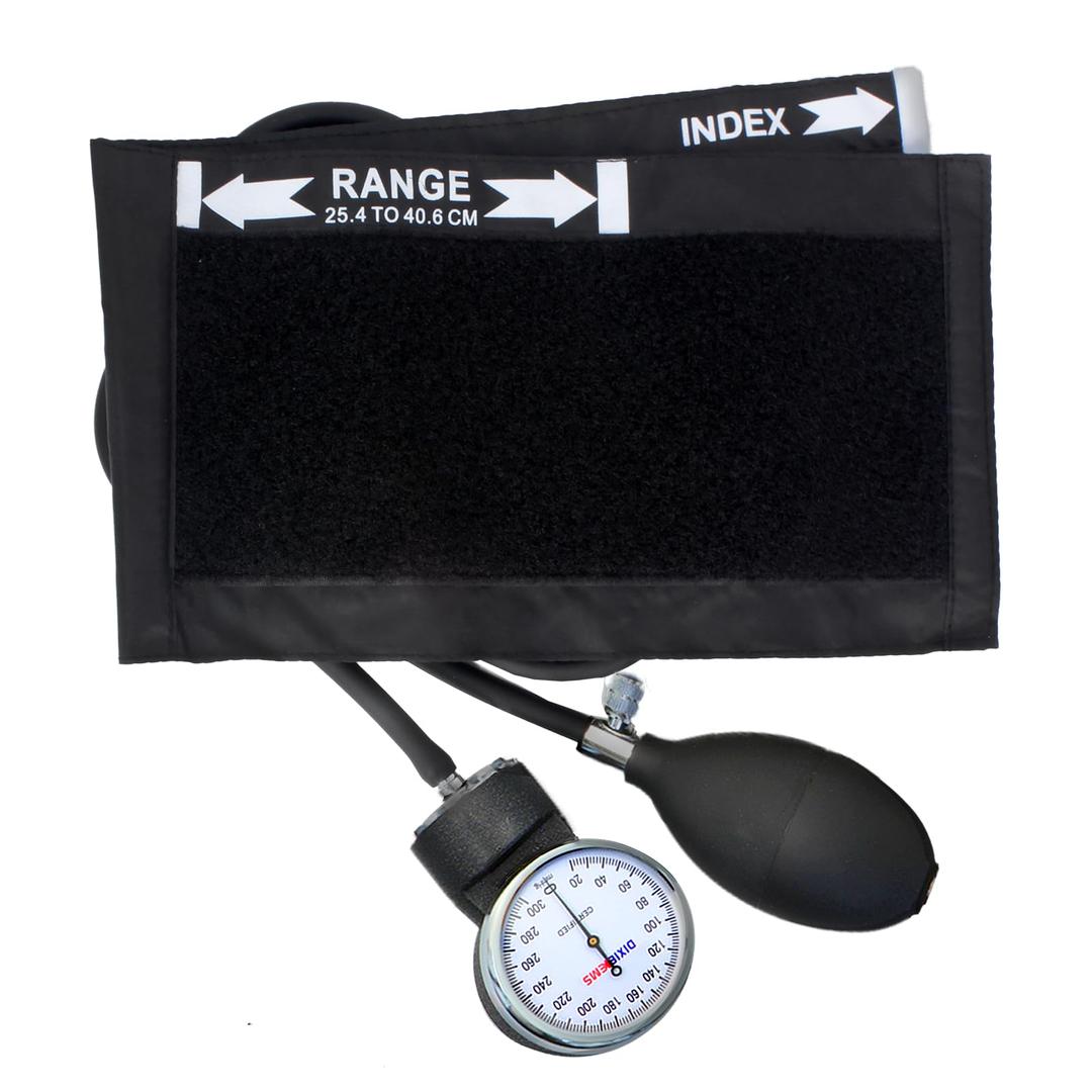 Dixie EMS Deluxe Aneroid Sphygmomanometer Blood Pressure Set W/Adult Cuff, Carrying Case and Calibration Tool - Black