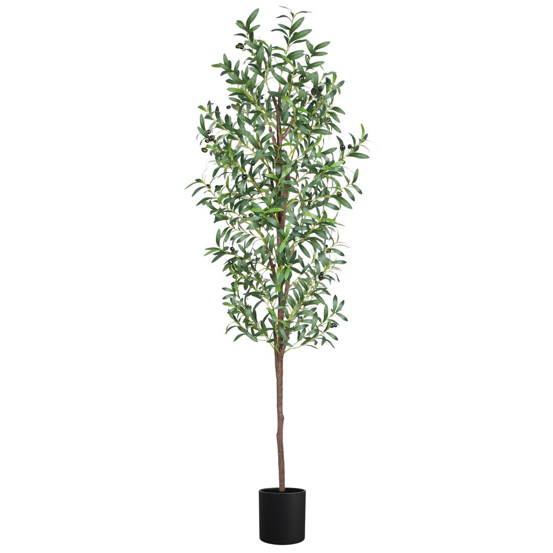 Artificial Olive Tree, 6FT Tall Faux Olive Trees 72in Outdoor Fake Potted Silk Plant with Trunk and Realistic 648 Leaves and 24 Fruits for Modern Office Home Decor Indoor（1pack）