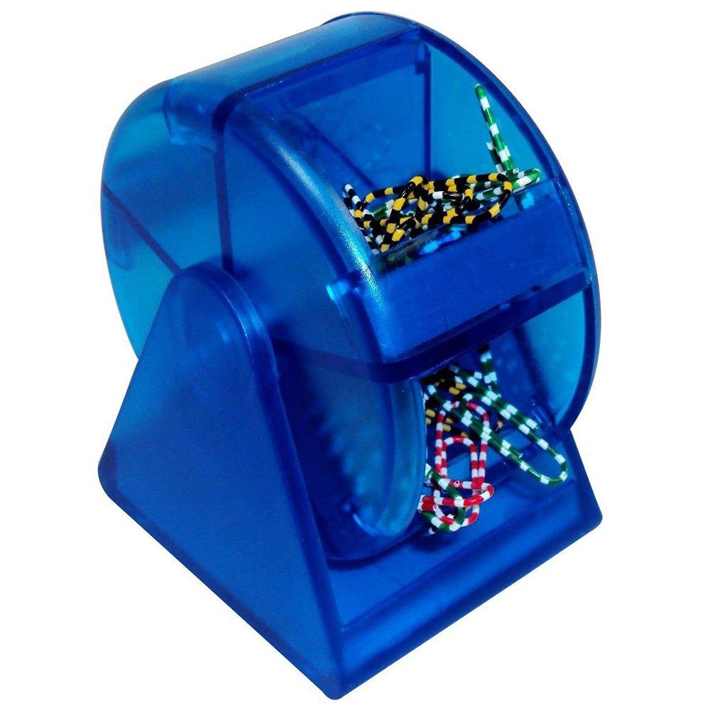 Fun Ferris Wheel Paper Clip Dispenser - Plastic Holder with 5 Colorful Compartments and Zebra Paper Clips - Affordable and Unique Office Supply (Blue)