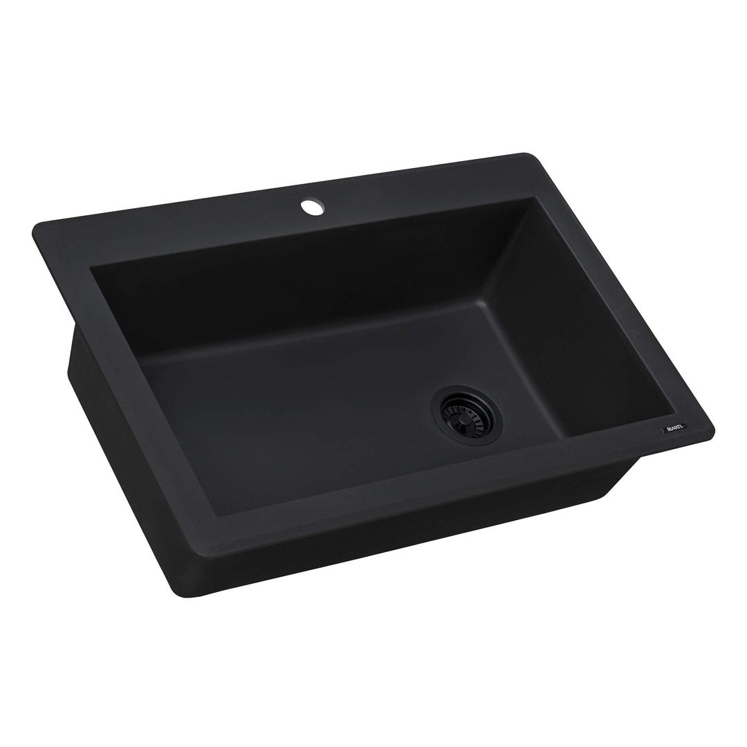 Ruvati 33 x 22 inch Drop-in Topmount Granite Composite Single Bowl Kitchen Sink Slope Bottom - Midnight Black - RVG1033BK