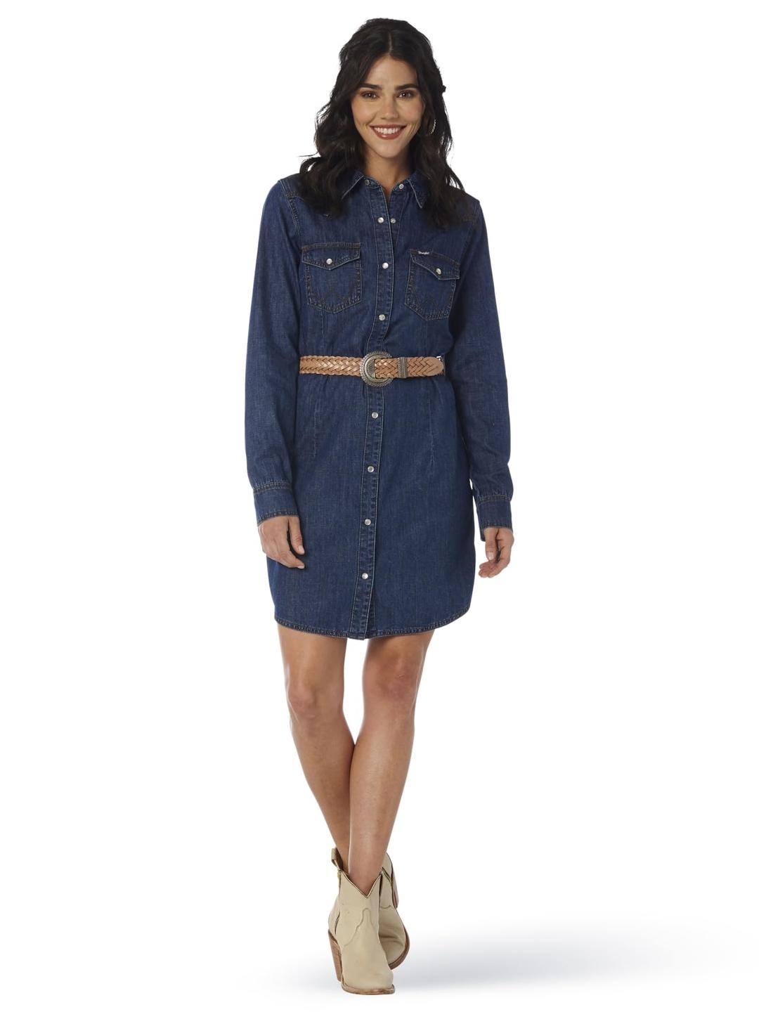 Wrangler Womens RetroLongSleeve Western Snap Dress