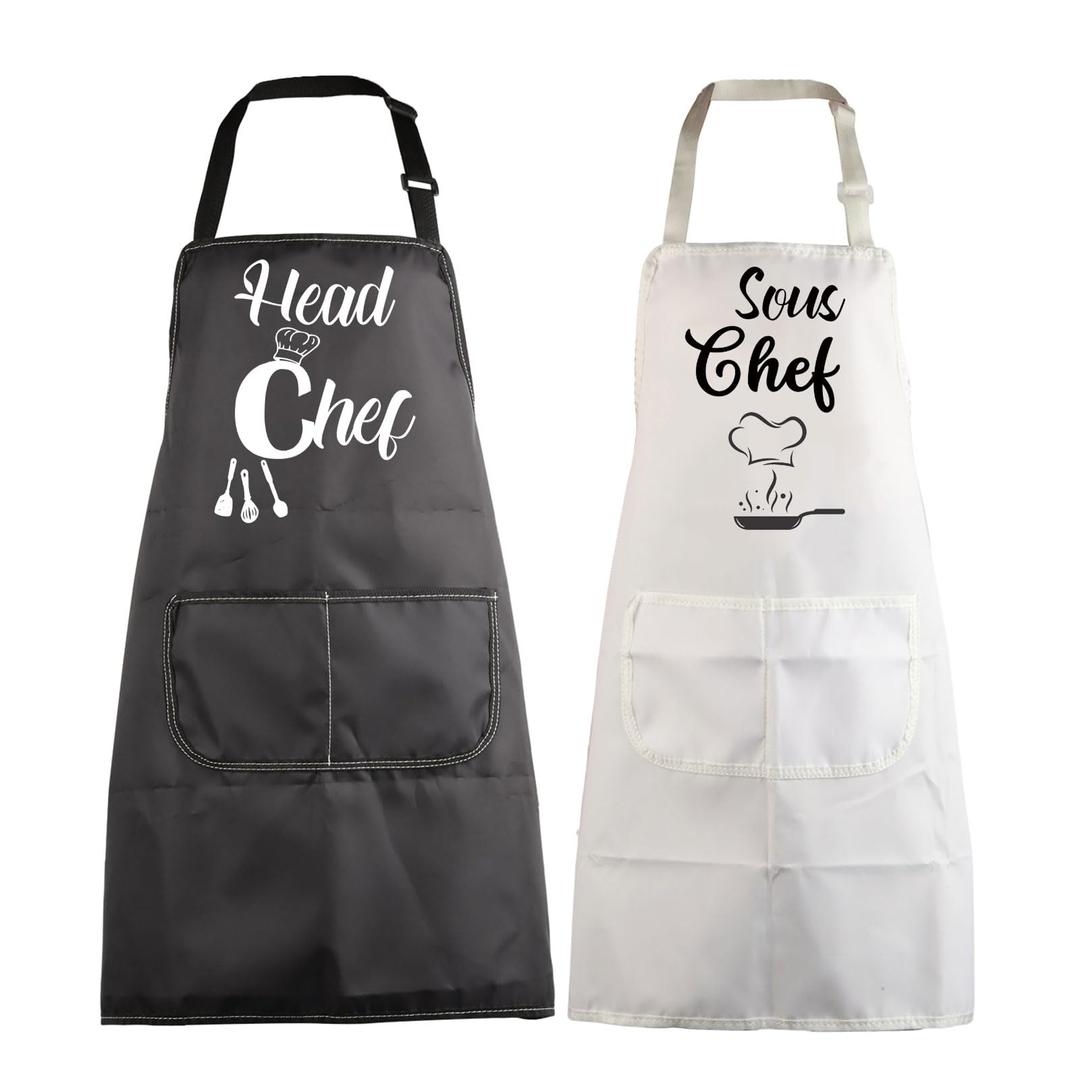 MBMSOHead Chef and Sous Chef Aprons Matching Family Aprons with Pockets Mum Dad Son Daughter Kitchen Apron Housewarming Gift