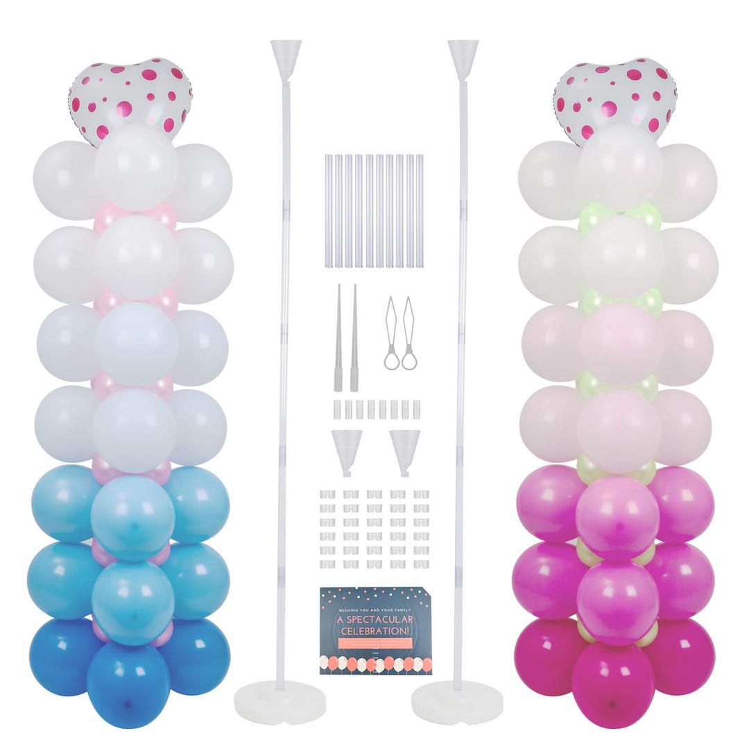 2 Set Balloon Stand Kit, Balloons Column Stand with Base Balloon Clips Fixed Spike, Balloon Tower Decorations for Birthday Party Wedding Baby Shower Bachelorette Graduation Party Events