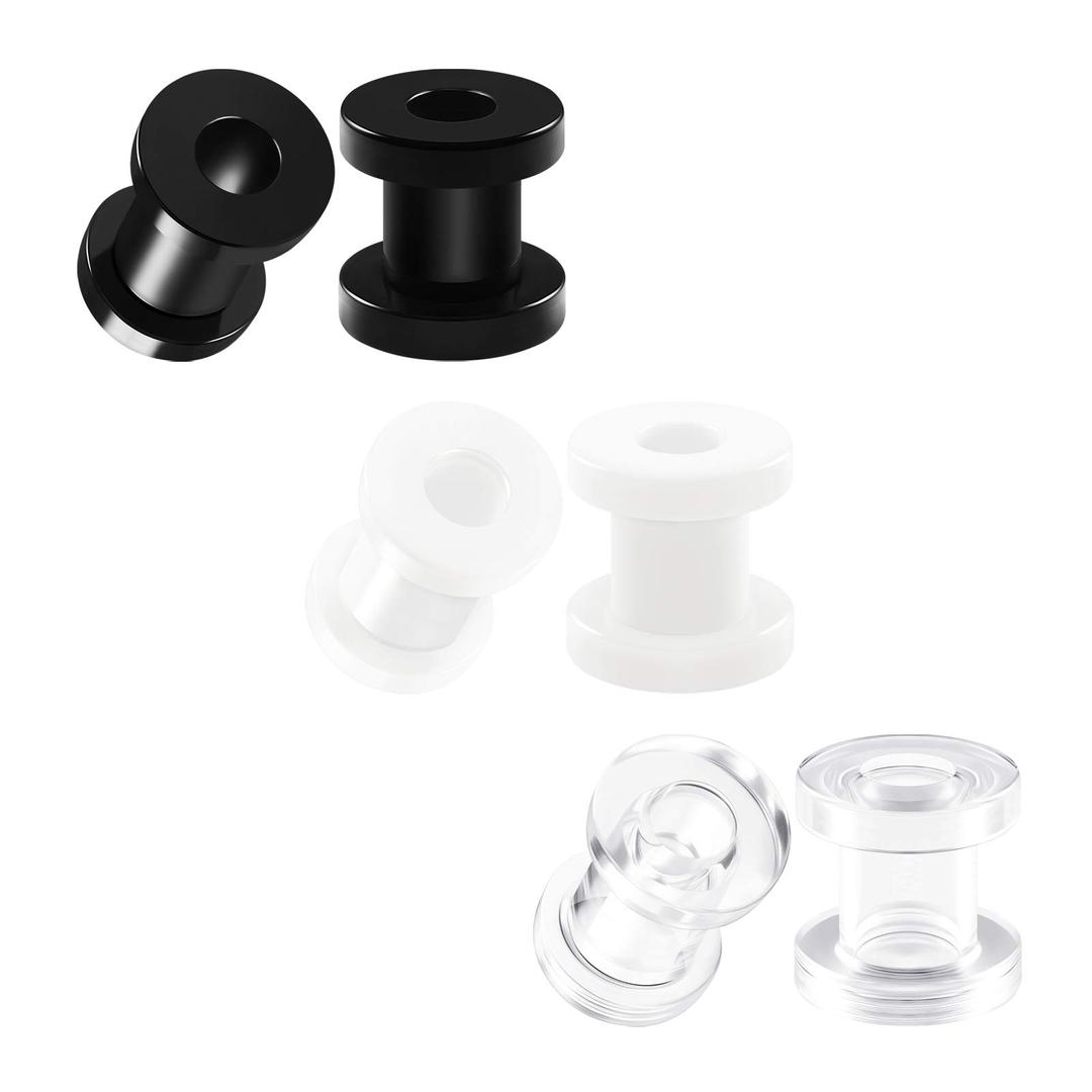 3 Pairs Clear Acrylic Black White Flesh Tunnels Piercing Jewelry Stretcher Gauges Ear Screw Plugs Earring Lobe