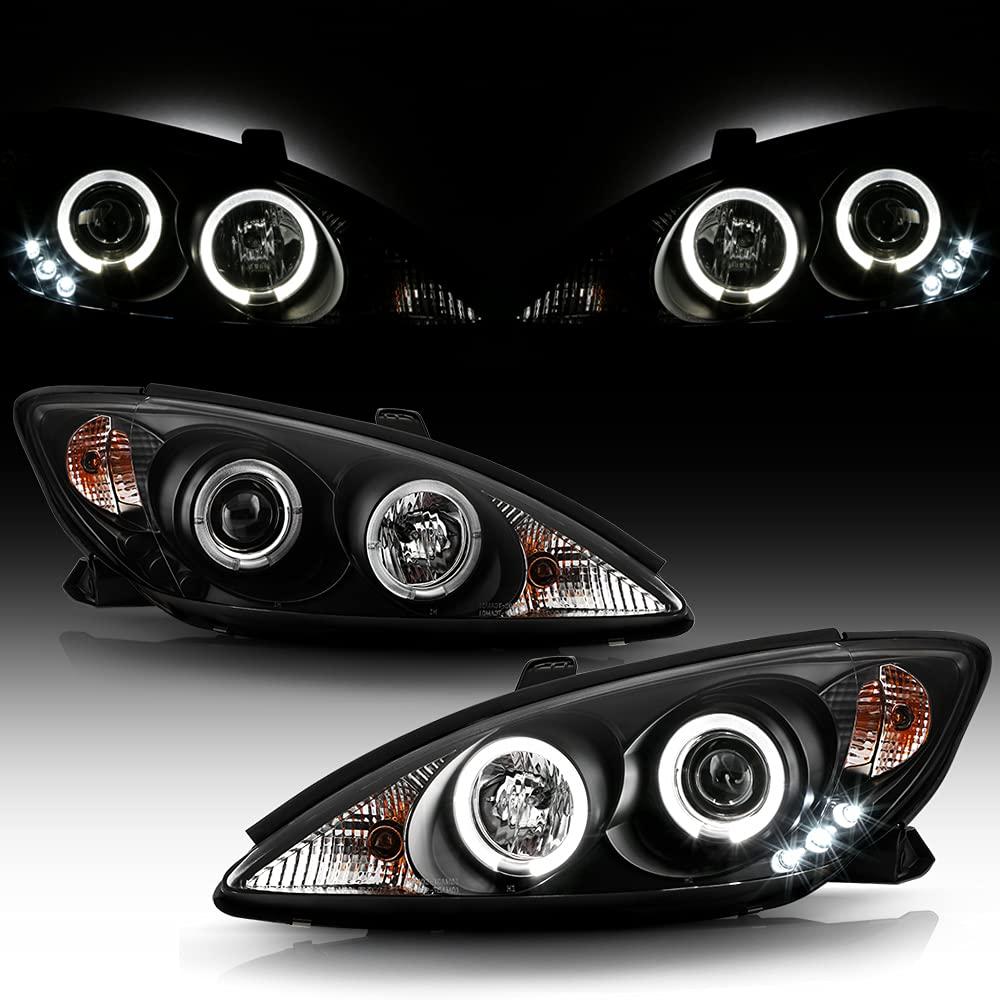 ACANII - For 2002-2006 Toyota Camry LED Dual Halo Black Housing Projector Headlights Headlamps, Driver & Passenger Side