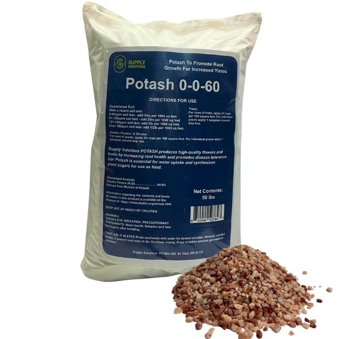 Muriate of Potash 0-0-60 Fertilizer, High Potassium Fertilizer, Potassium for Plants, Ideal Plant Food & Potash Fertilizer for Plants - for Lush Crops, Blooms, Acidic Plants (50lbs)