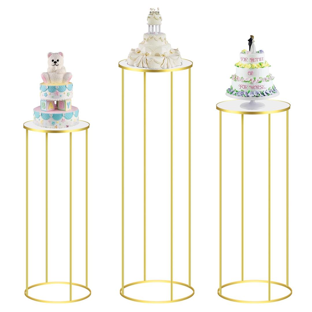 Cylinder Stands for Party,3PCS Cylinder Pedestal Stand,Elevate Your Party Decor with Mesmerizing Round Cylinder Stands - Gold Metal Pedestal Stands Display for Cake Plant Wedding Every Event