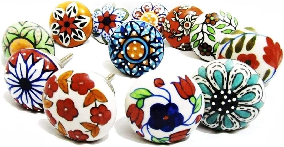 12 Pieces Set Dotted Ceramic Cabinet Colorful Knobs Furniture Handle Drawer Pulls (Design 2)