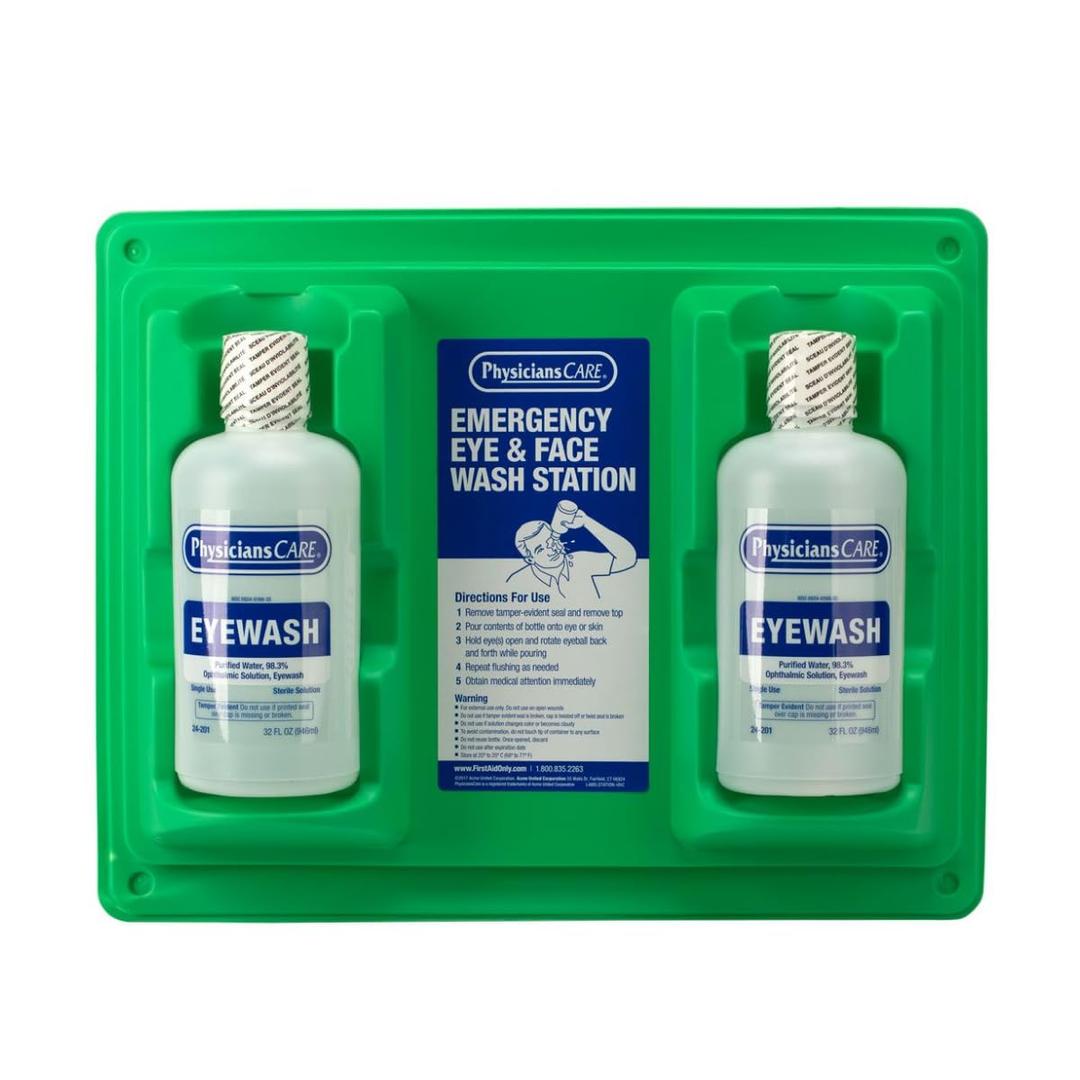 PhysiciansCareWall-Mountable Eyewash Station with 2 Bottles of Eye Wash Solution, 32 oz Each