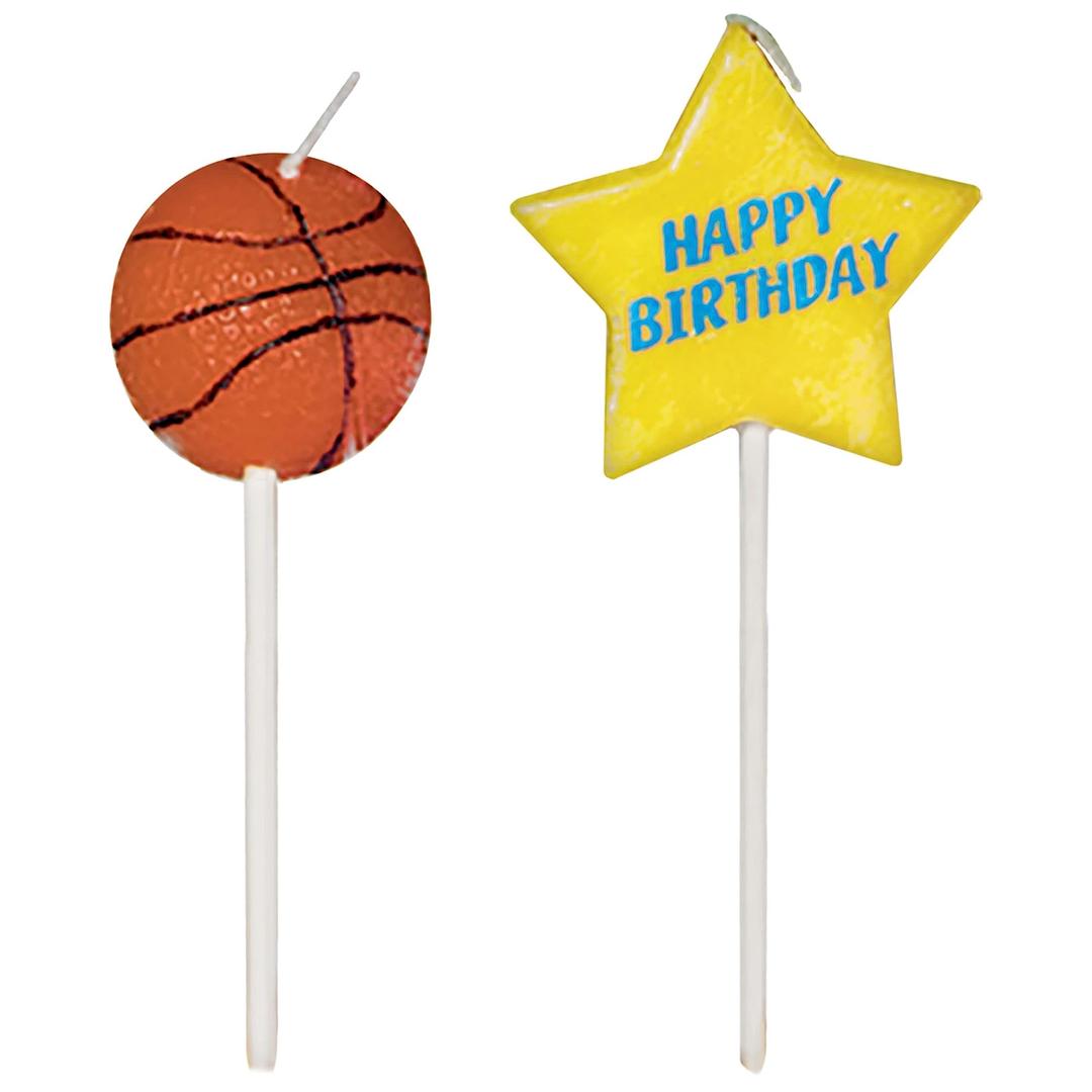 Basketball-Themed Multicolor Wax Birthday Candles - 3" (6 Pieces) - Celebration Cake Topper Picks For Sporty Parties