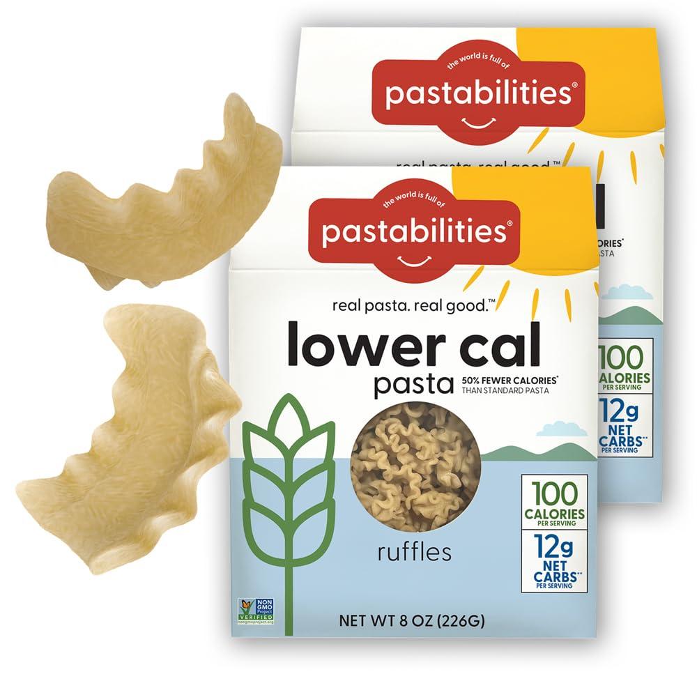 Pastabilities, Lower Calorie Pasta, Ruffles – 100 Calories/Serving Low Net Carbs, Low Calorie, Non-GMO, High Fiber, Vegan, Plant-Based, Enhanced Nutrients, Delicious Taste & Texture (1 Pound, 1 Pack)