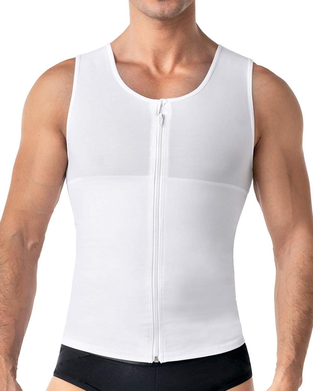 Leo Mens Abs Slimming Body Shaper with Back Support,White,Large