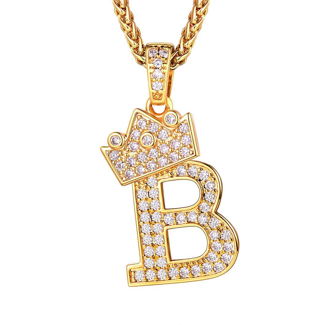 RichsteelInitial Necklace for Men A-Z 18K Gold Plated Crown Shiny Cubic Zirconia Monogram Pendant for Women Fashion Jewelry