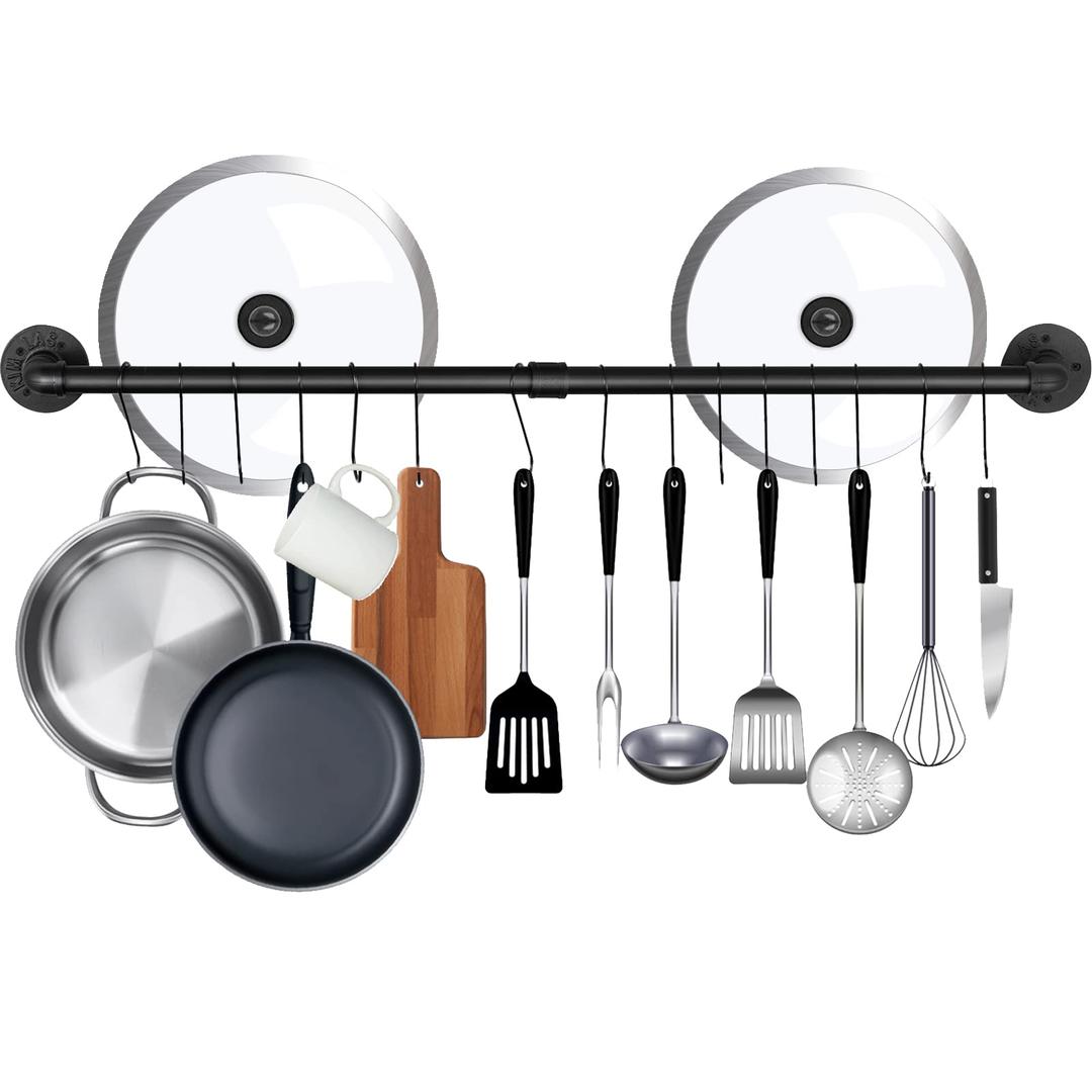 HOMGEN Kitchen Utensils Rack 100cm Kitchen Retro Rail Wall Mounted Rack with 15 Hooks Organiser Kitchen Utensils Rack Mugs Wall Mounted Hanging Rail Rack Kitchen Pot Pan Hanging Rack for Kitchen