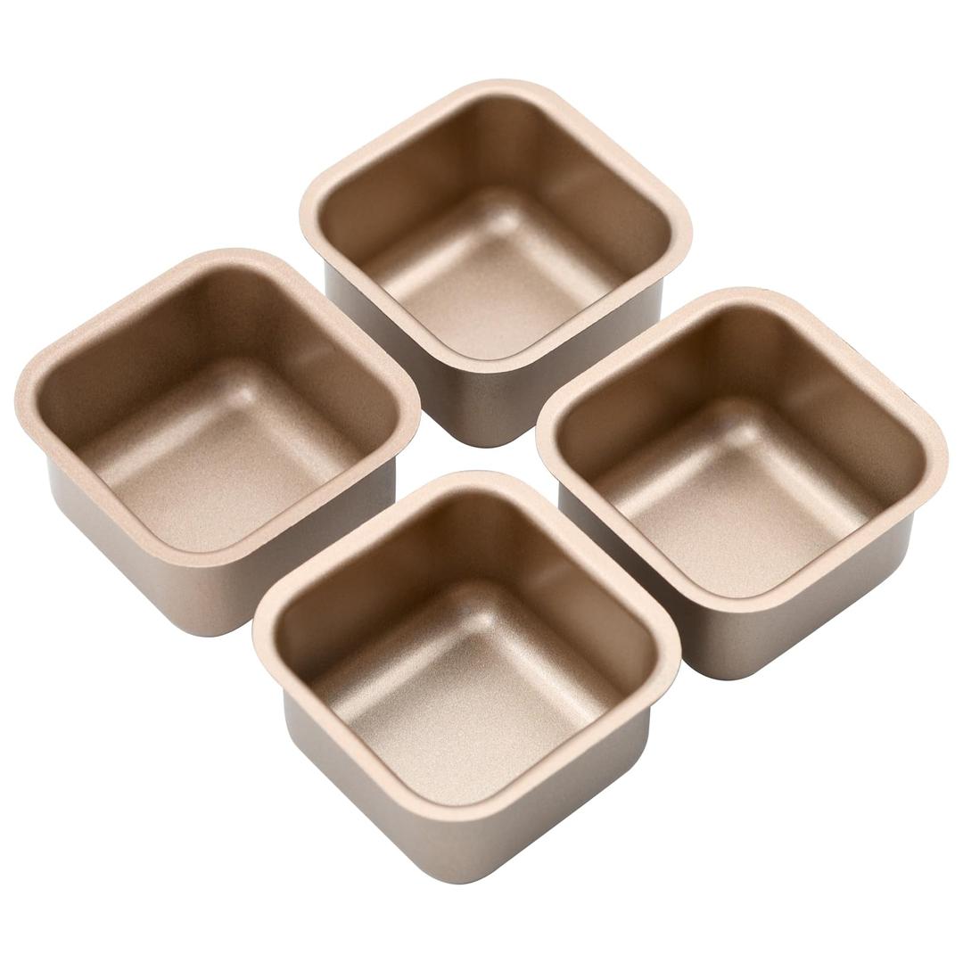 4 Pieces Mini Cake Moulds-Square Cake Baking Moulds-Baking Square Cake Moulds-Stainless Steel Mousse Cake Baking Moulds-For Baking Bread and Cookies