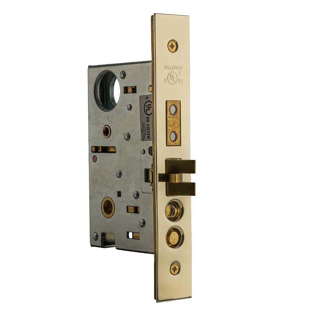 Baldwin6321.003.R Estate Right Handed Handleset and Knob Entrance Mortise Lock with 2-1/2-Inch Backset and Emergency Egress, Lifetime Polished Brass