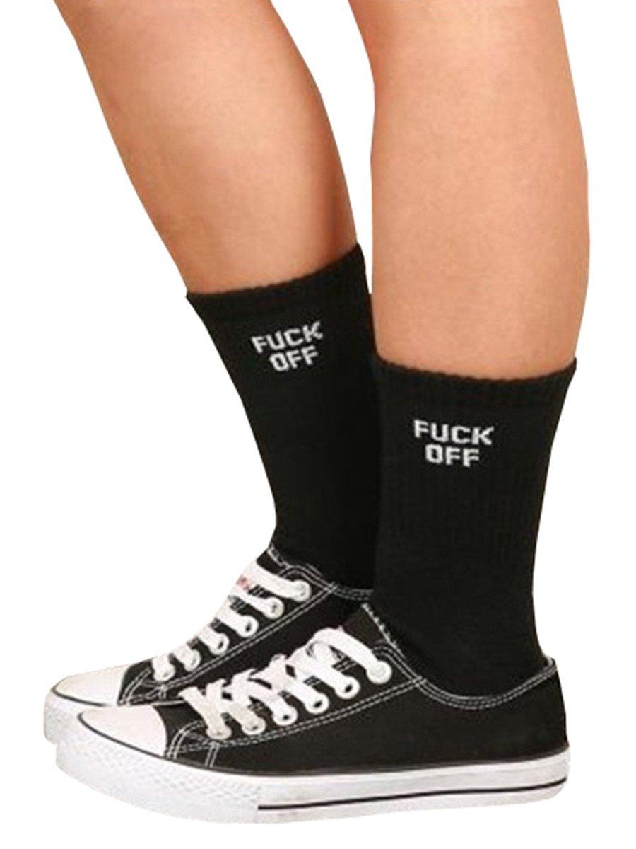 QrupoadMens Novelty Crew Tube Socks with Funny Sayings Fuck Off Unisex Cotton Socks