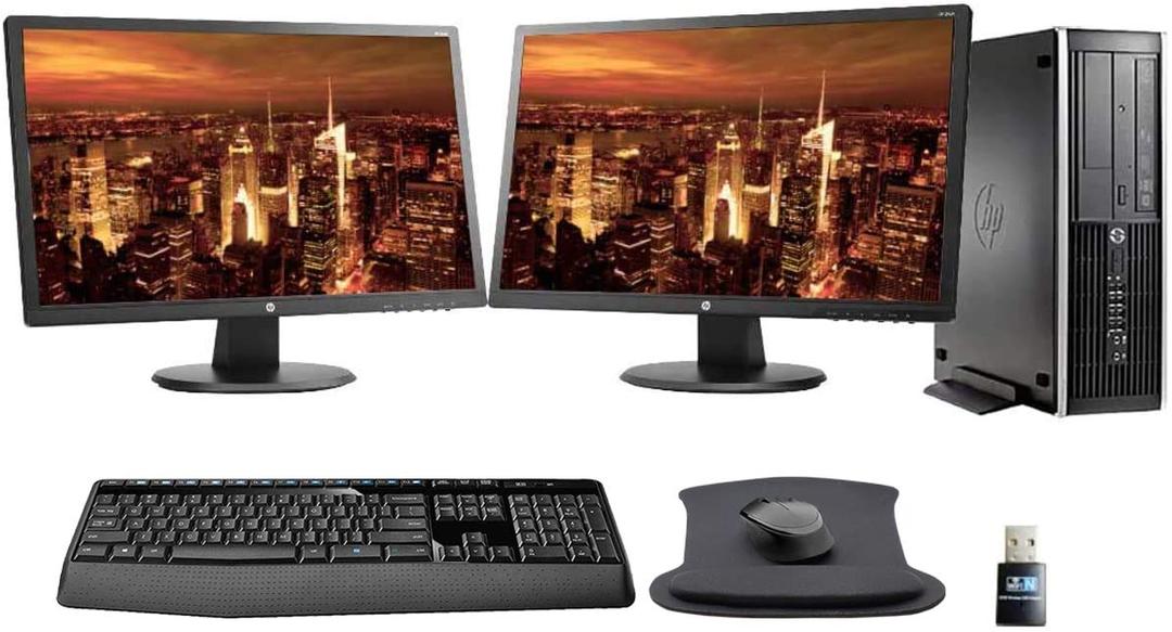 HP Elite 8300 PC, 2 x 24 FHD HP Monitors, Wireless Keyboard and, WiFi, Intel i7, 16GB, 1TB SSD Storage, Windows 10 (Renewed)