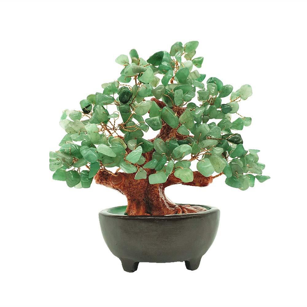 7 Inch Quartz Crystal Money Tree Bonsai Feng Shui Gem Decoration for Wealth and Luck (Green)