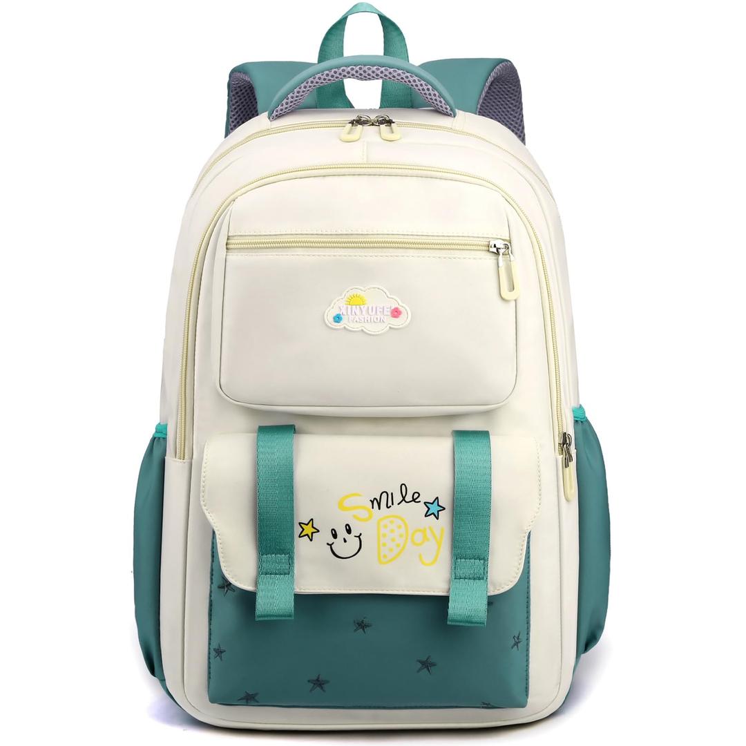 Makukke Backpack for Girls Kids, Cute Kawaii School Bag Lightweight Bookbag Backpack for Middle & High School with Anti Theft Pocket,Beige Backpack