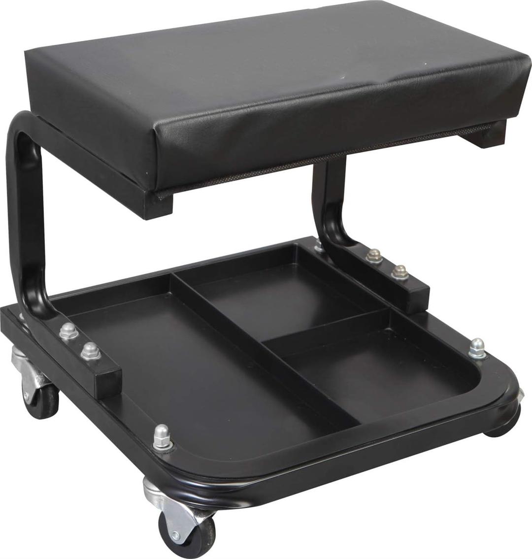 THE WHITE SHOP Rolling Creeper Garage/Shop Seat: Padded Mechanic Stool with Tool Tray Storage