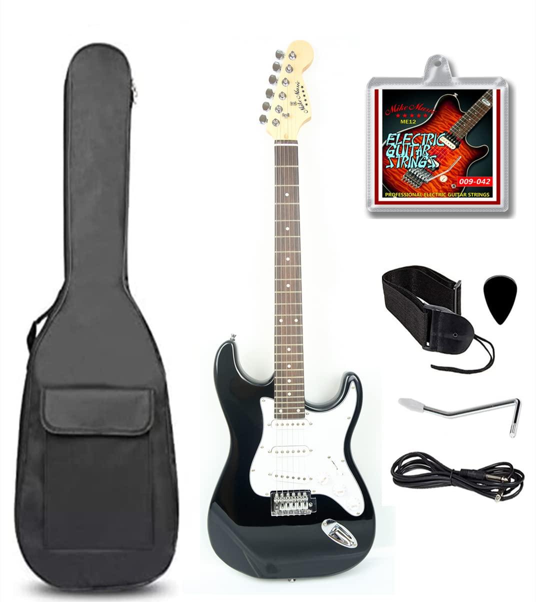 Mike Music Electric Guitar and Accessories with Guitar Bag, Black (40in)