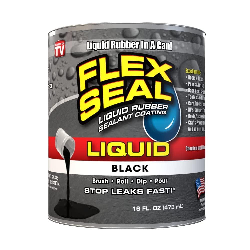 Flex Seal Liquid16 oz, Black, Liquid Rubber Coating Sealant, Waterproof, Flexible, Breathable, and UV Resistant, Roof Repair, Basements, RV, Campers, Trailers, Marine, EPDM, Masonry