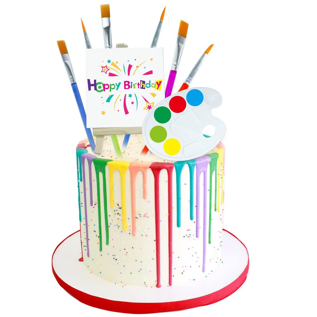 Painting Cake Topper Art Paint Cake Topper Paint Brush Canvases Palette Cake Cupcake Topper With Mini Canvas Easel Graffiti Artist Themed Cake Decor for Girl Boy Art Birthday Party Supplies