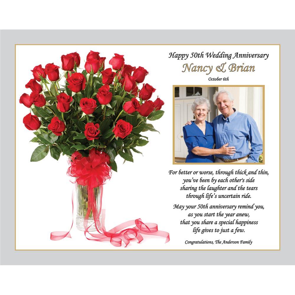 Couple Gift for 50th Wedding Anniversary, Fifty Years Personalized 8x10 Inch Poem Print with Names and Photo