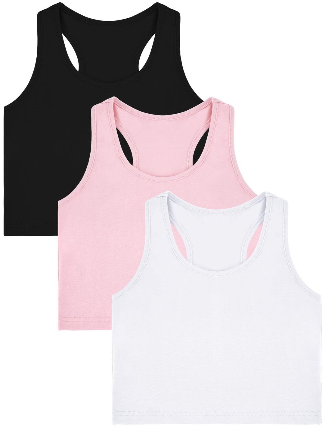 Bencailor3 Pcs Girls Dance Tank Top Racerback Crop Tank Top Sleeveless Girls Tops Vests for Children Gymnastics Kid Tank Tops for Girl